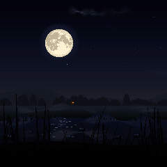 Mist over the firefly stream, the moon hazy