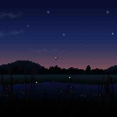 The firefly stream in the pixel-art style