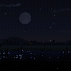 Rain over the firefly stream, rings on the water