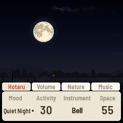 The knob bar: the scene's page, with Mood, Activity, Instrument and Space; the dot after the mood says it is tweaked