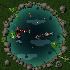 The still pond, the koi deeper and slower