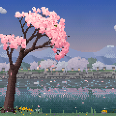 Sakura in the pixel-art style